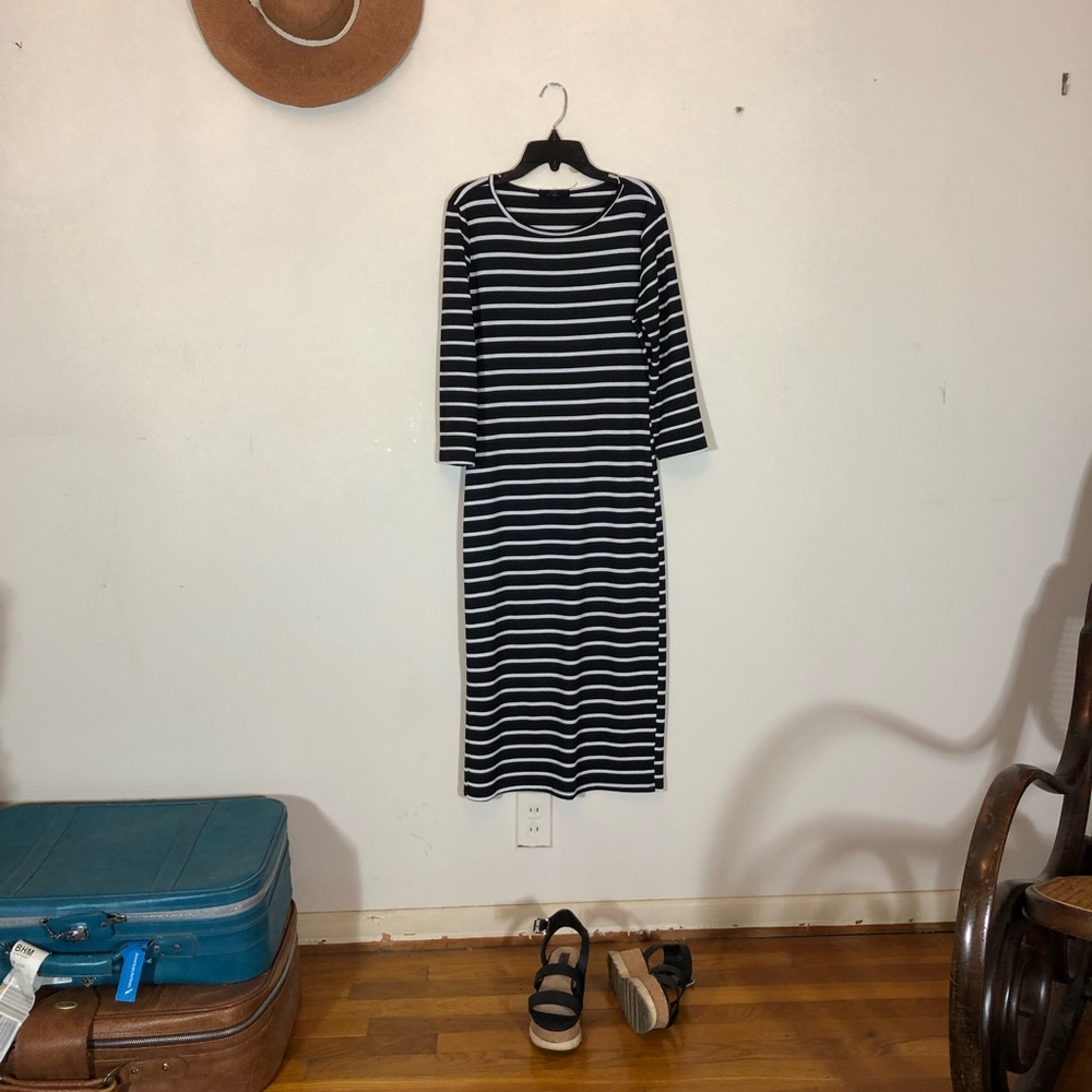 iris los angeles long black and white stripe dress